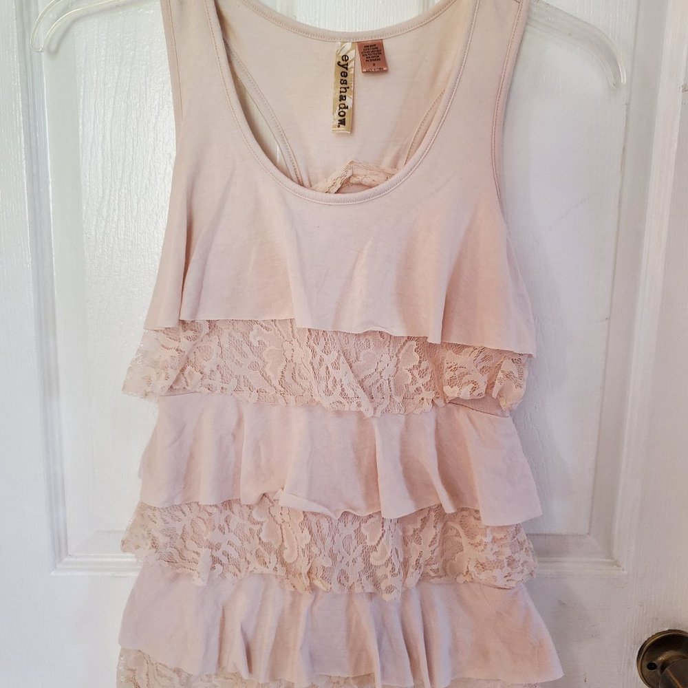 Cream colored layered lace racerback tank top